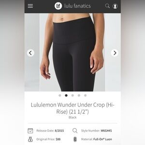 Lululemon Black Wunder Under Crop Leggings Women’s Size 8